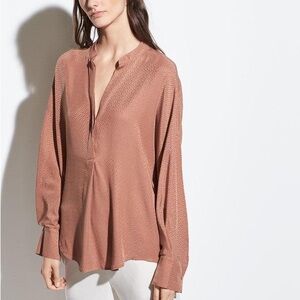 Vince Silk Dot Jacquard Popover Blouse S